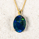'Eliana' Gold Plated Silver Australian Triplet Opal Necklace Pendant - Black Star Opal