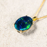 'Eliana' Gold Plated Silver Australian Triplet Opal Necklace Pendant - Black Star Opal