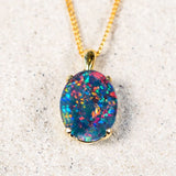 'Eliana' Gold Plated Silver Australian Triplet Opal Necklace Pendant - Black Star Opal