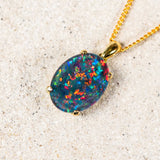 'Eliana' Gold Plated Silver Australian Triplet Opal Necklace Pendant - Black Star Opal
