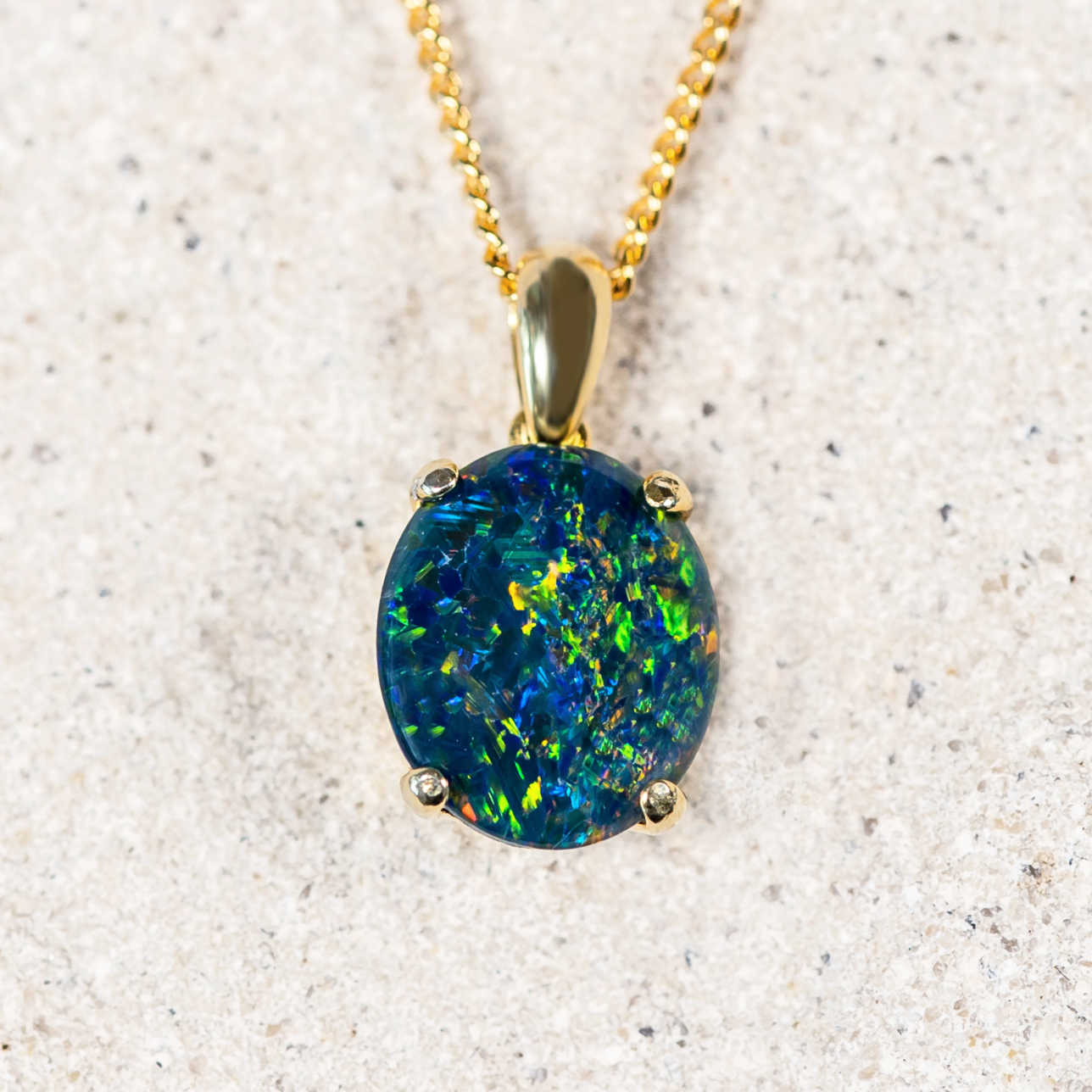 gold plated silver triplet opal pendant