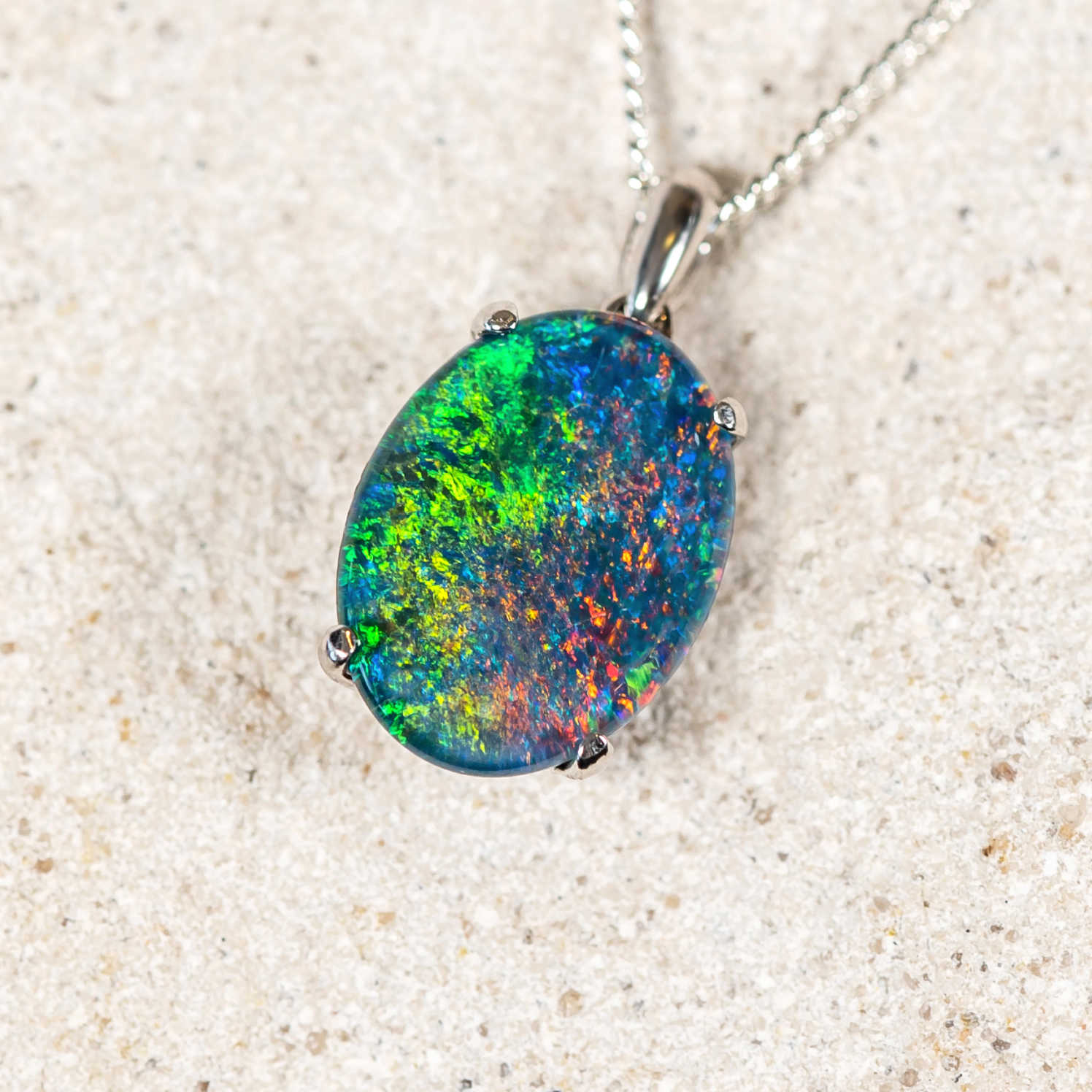 'Eliana' Silver Australian Triplet Opal Necklace Pendant - Black Star Opal