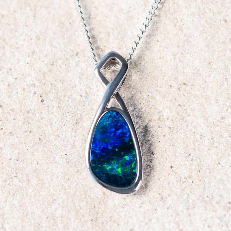 'Elin' Silver Australian Doublet Opal Necklace Pendant - Black Star Opal
