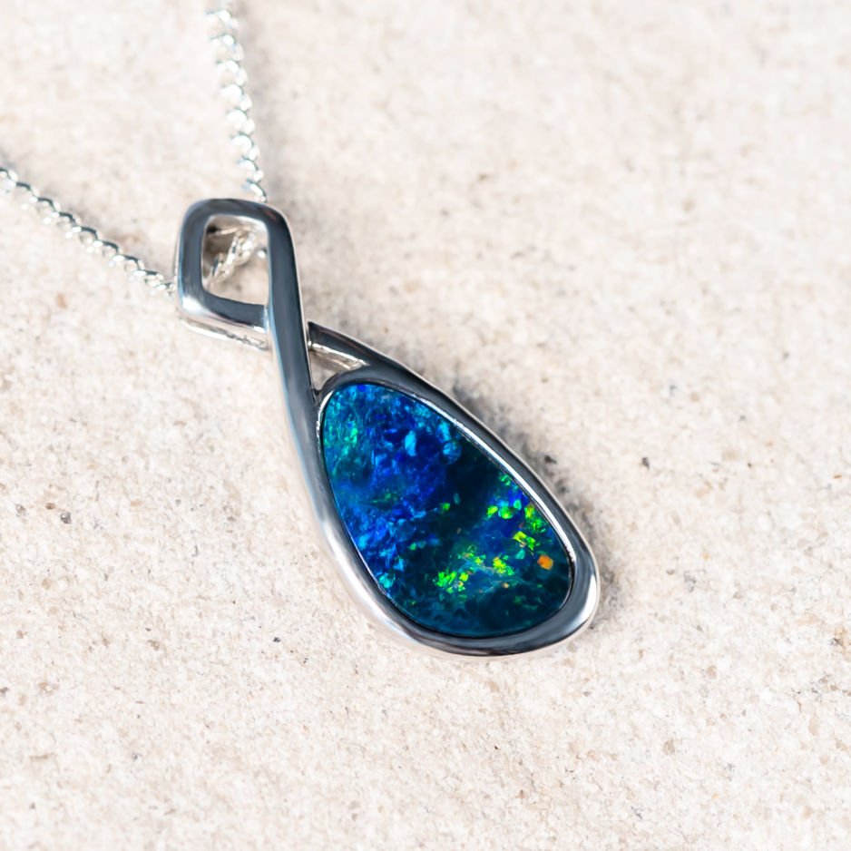 'Elin' Silver Australian Doublet Opal Necklace Pendant - Black Star Opal