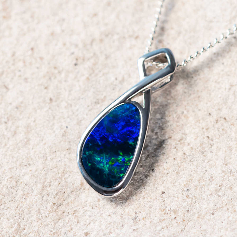 'Elin' Silver Australian Doublet Opal Necklace Pendant - Black Star Opal