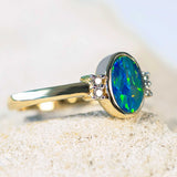 'Eline' Gold Australian Doublet Opal Ring - Black Star Opal