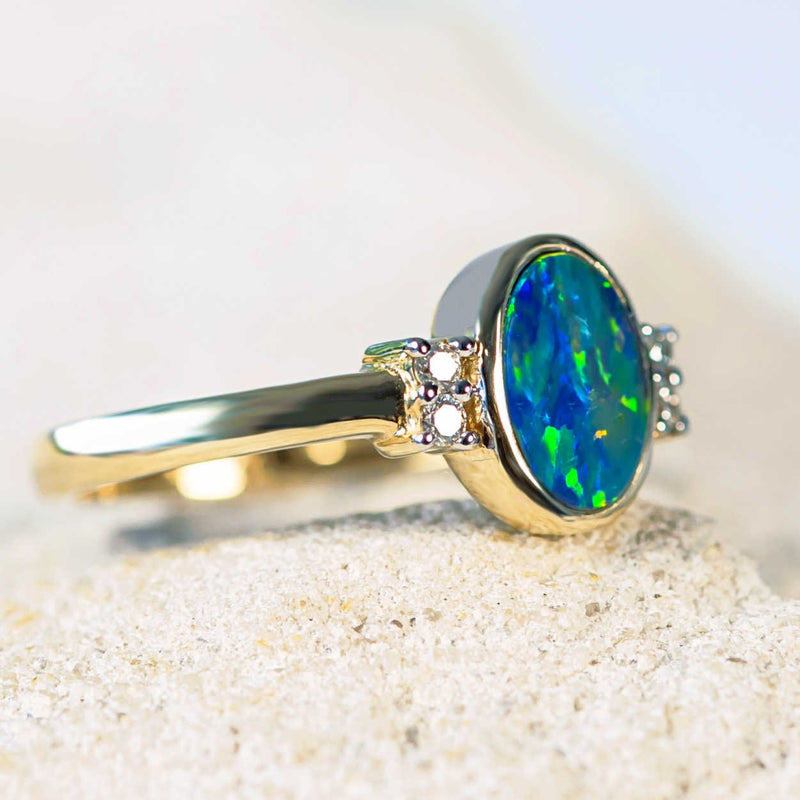 'Eline' Gold Australian Doublet Opal Ring - Black Star Opal