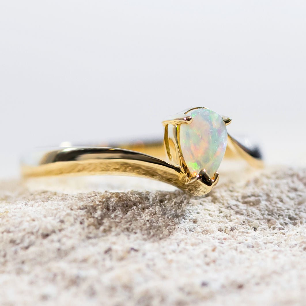 'Elise' Gold Australian Crystal Opal Ring - Black Star Opal