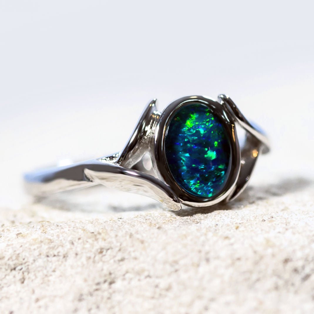 'Eliza' Silver Australian Triplet Opal Ring - Black Star Opal