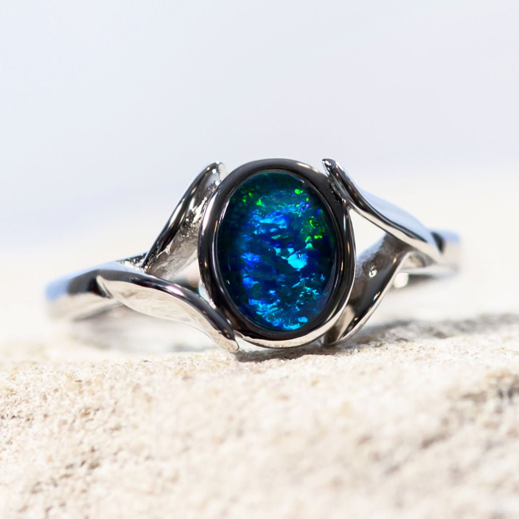 'Eliza' Silver Australian Triplet Opal Ring - Black Star Opal