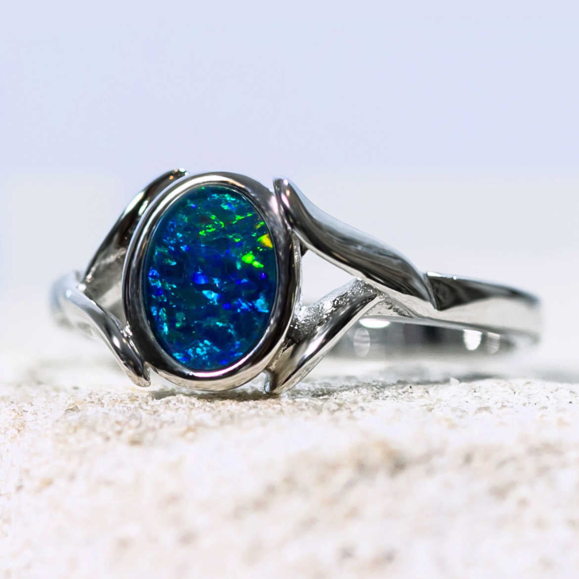 'Eliza' Silver Australian Triplet Opal Ring - Black Star Opal