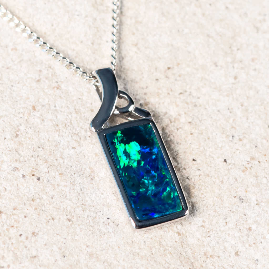 'Elsa' Silver Australian Doublet Opal Necklace Pendant - Black Star Opal