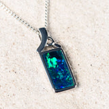 'Elsa' Silver Australian Doublet Opal Necklace Pendant - Black Star Opal