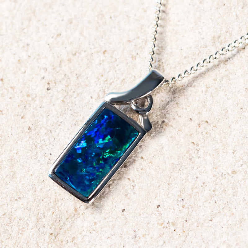 'Elsa' Silver Australian Doublet Opal Necklace Pendant - Black Star Opal