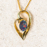 ‘Embrace’ Gold Plated Silver Australian Triplet Opal Necklace Pendant - Black Star Opal