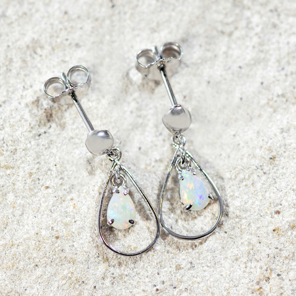 'Emelia' Silver Australian Crystal Opal Earrings - Black Star Opal