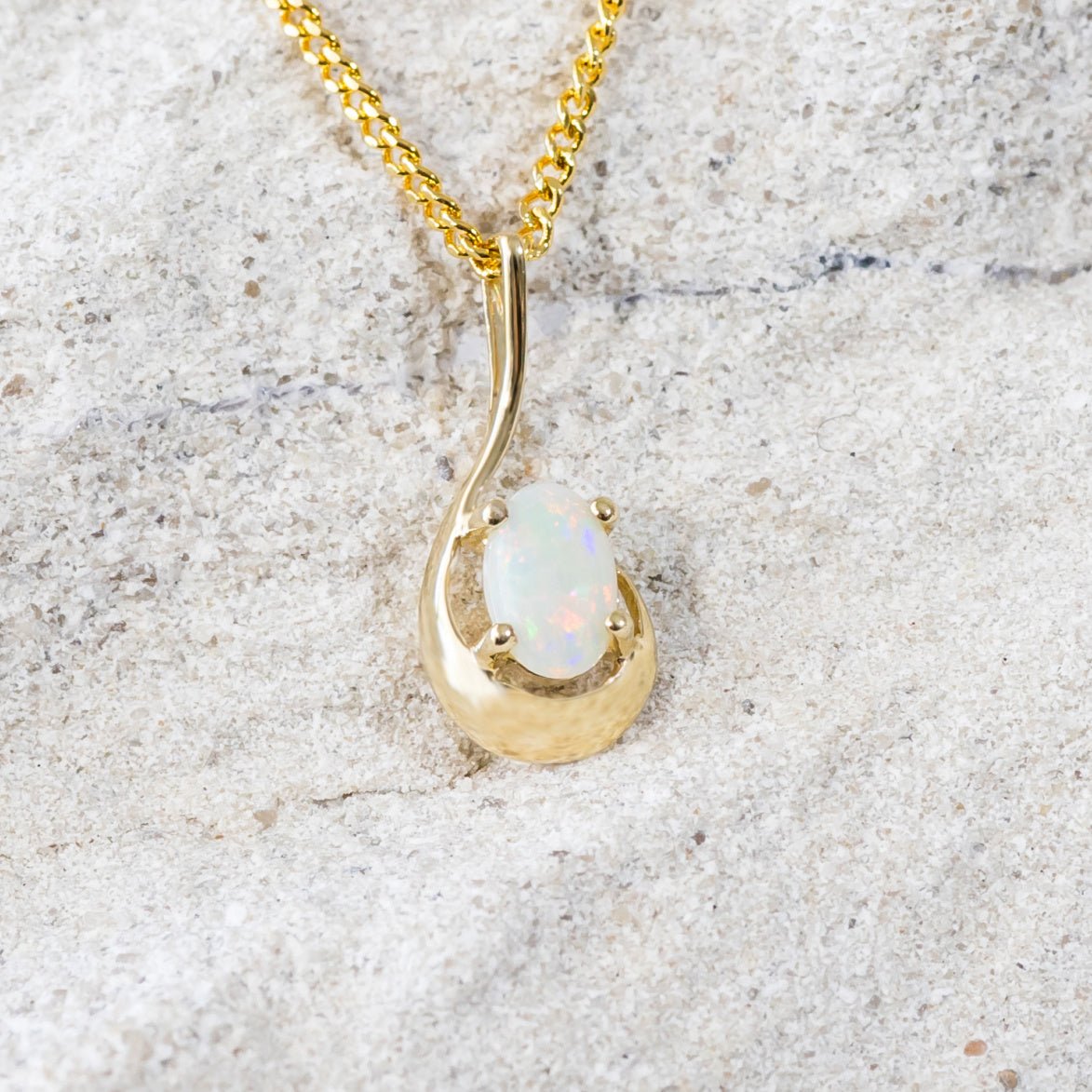 'Emilia' Gold Australian White Opal Necklace Pendant - Black Star Opal