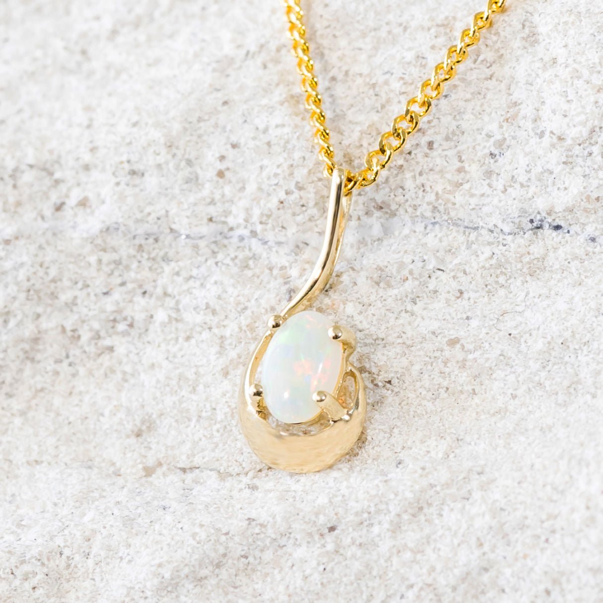 'Emilia' Gold Australian White Opal Necklace Pendant - Black Star Opal