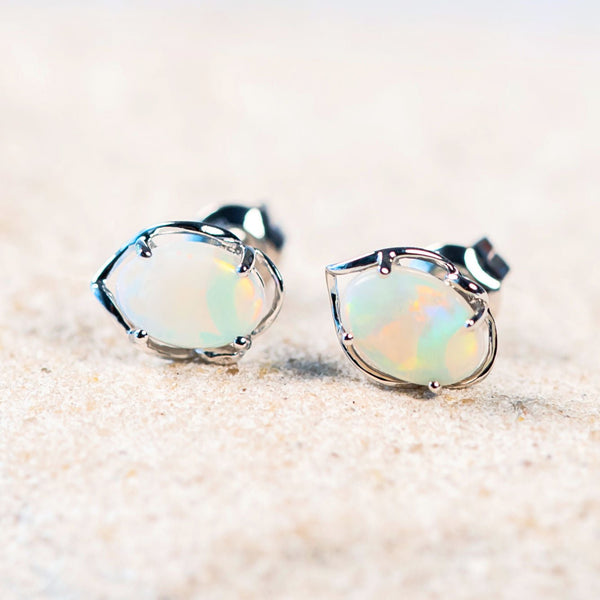 colourful crystal opal stud earrings in white gold