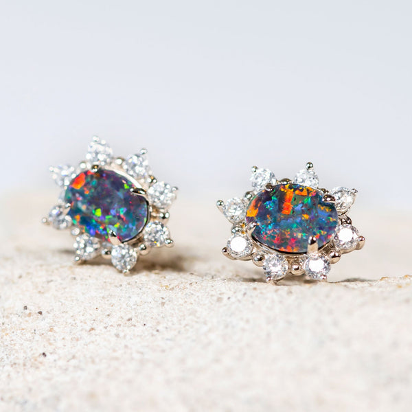 'Empress' Silver Australian Triplet Opal Earrings - Black Star Opal