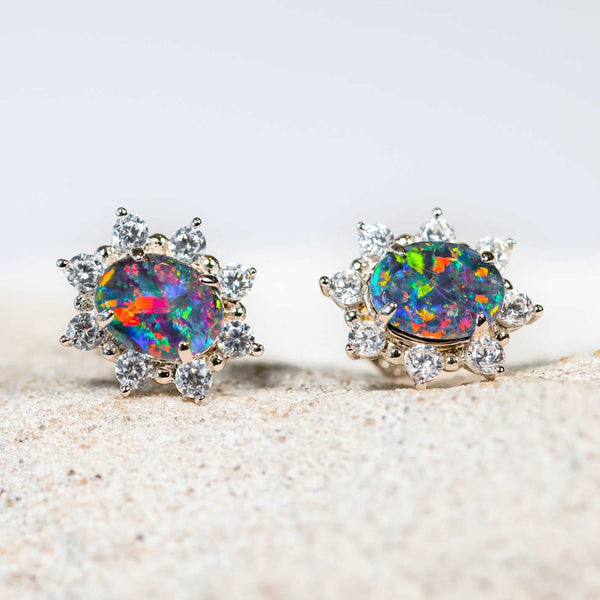 'Empress' Silver Australian Triplet Opal Earrings - Black Star Opal