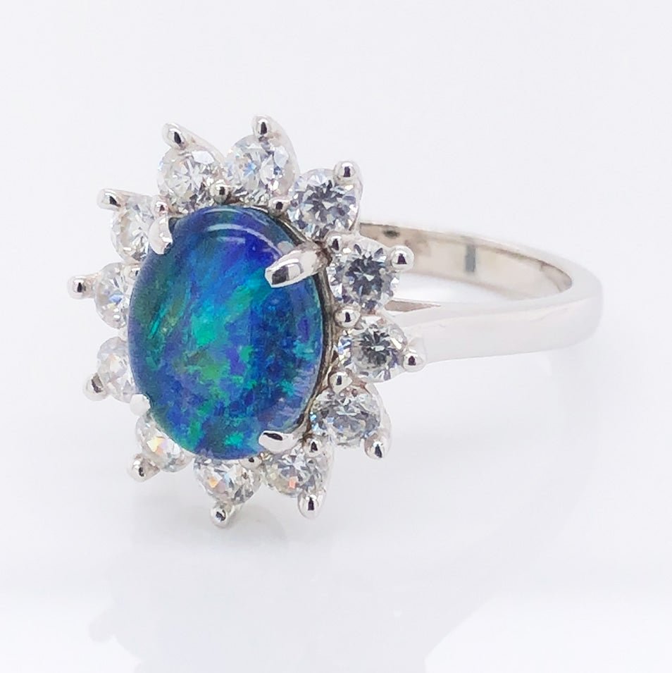 'Empress' Silver Australian Triplet Opal Ring - Black Star Opal