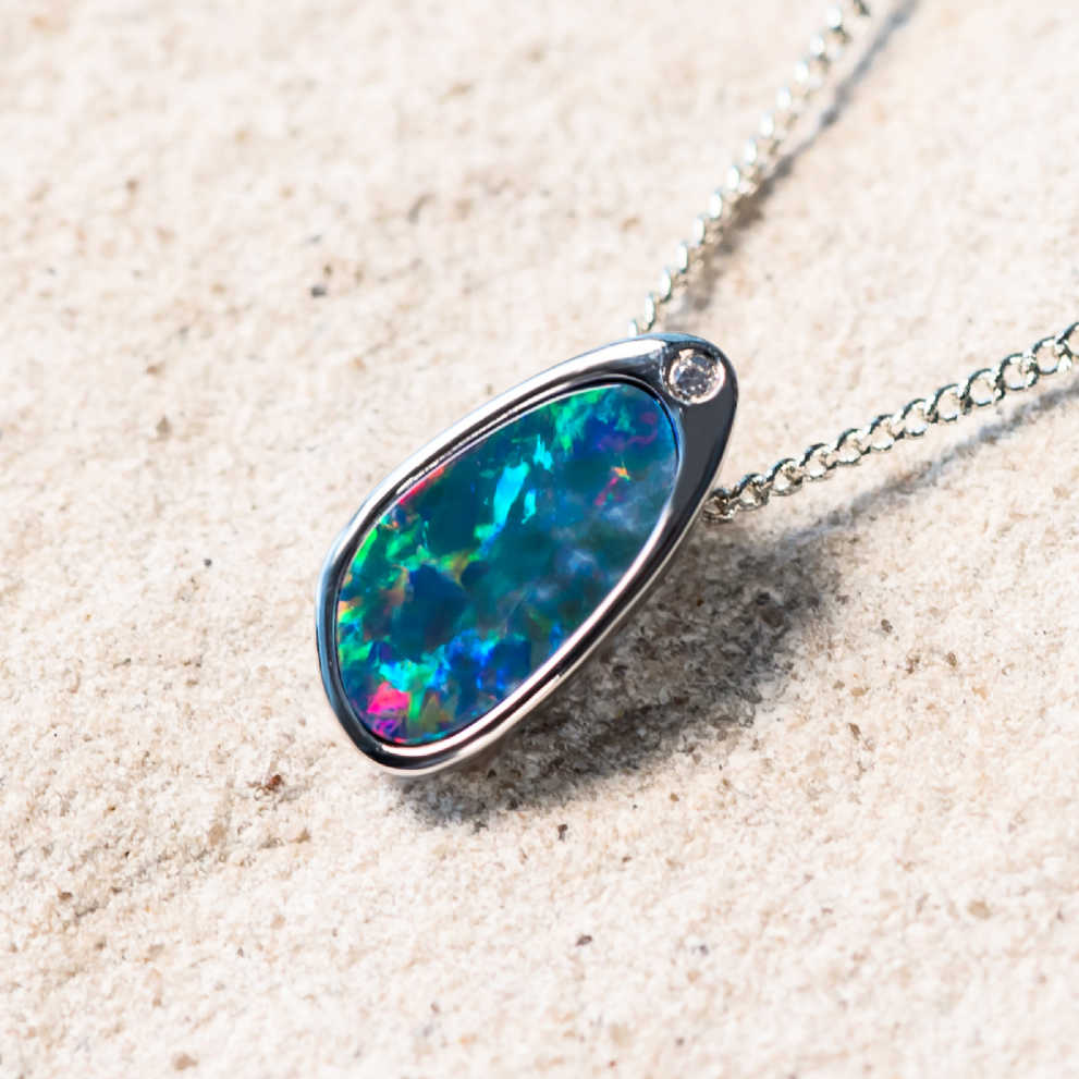 'Erica' Silver Australian Doublet Opal Necklace Pendant - Black Star Opal