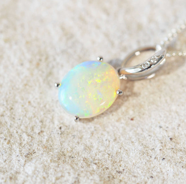 multi-colour crystal opal pendant set in white gold