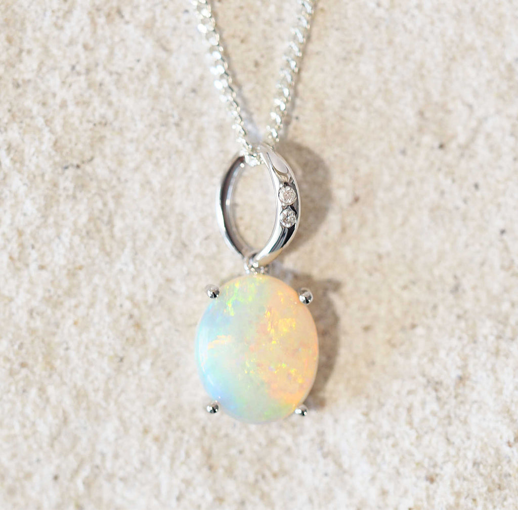 Platinum Opal and Diamond Pendant