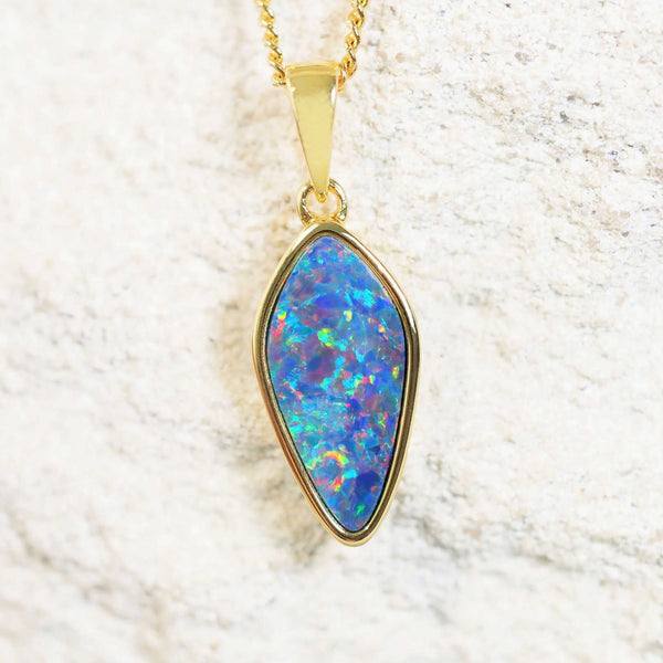 'Eryn' Gold Plated Silver Doublet Opal Necklace