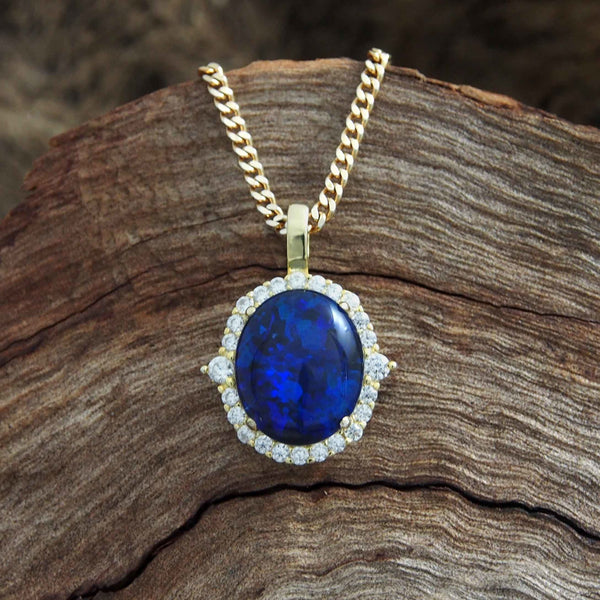 'Esther' Gold Plated Silver Australian Triplet Opal Necklace Pedant - Black Star Opal