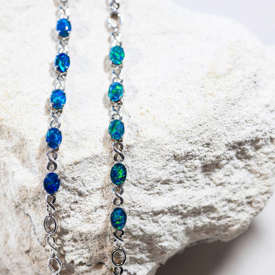 'Eternity' Silver Australian Triplet Opal Bracelet - Black Star Opal