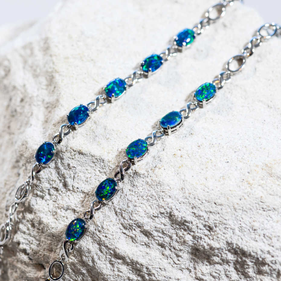 'Eternity' Silver Australian Triplet Opal Bracelet - Black Star Opal