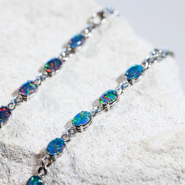 'Eternity' Silver Australian Triplet Opal Bracelet - Black Star Opal