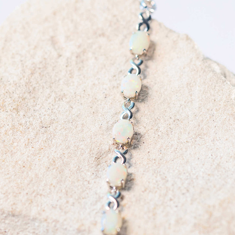 silver eternity bracelet white opal