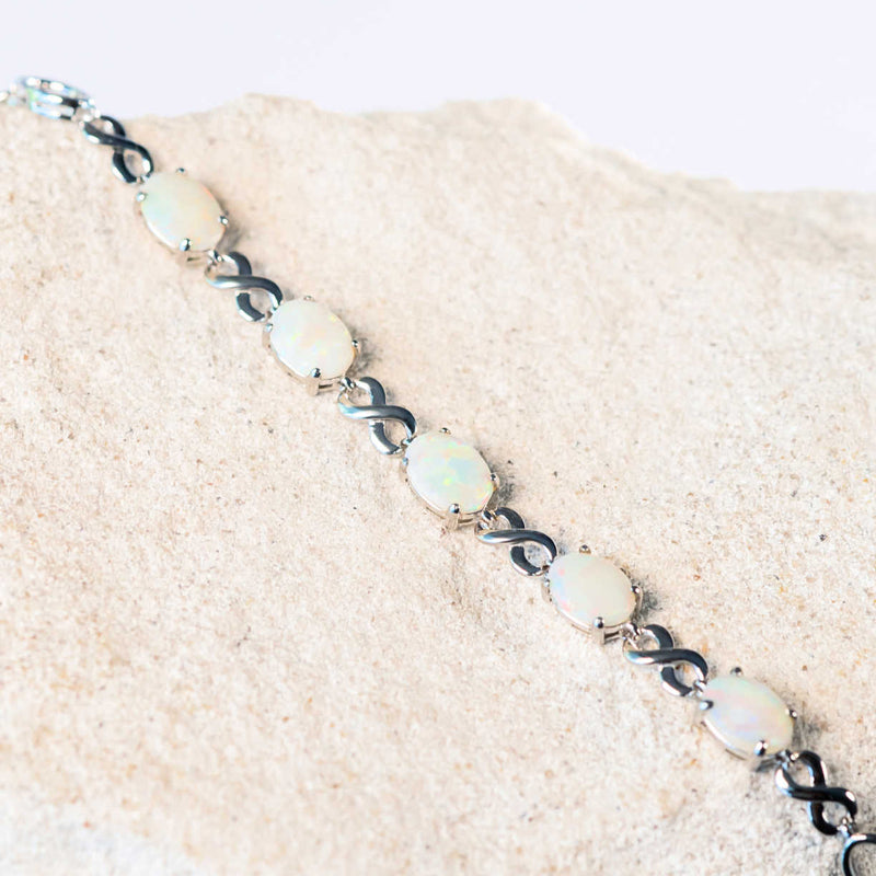 eternity multi-coloured white opal silver bracelet