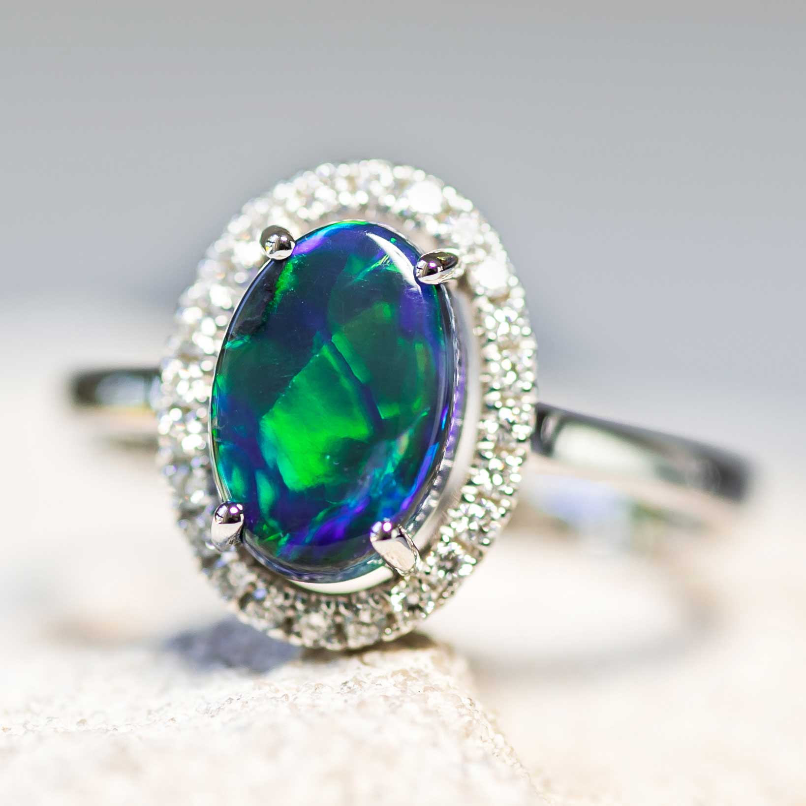 'Eternity' White Gold Australian Black Opal Ring - Black Star Opal