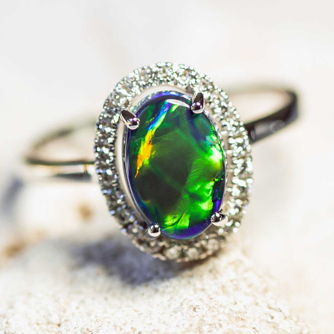 'Eternity' White Gold Australian Black Opal Ring - Black Star Opal
