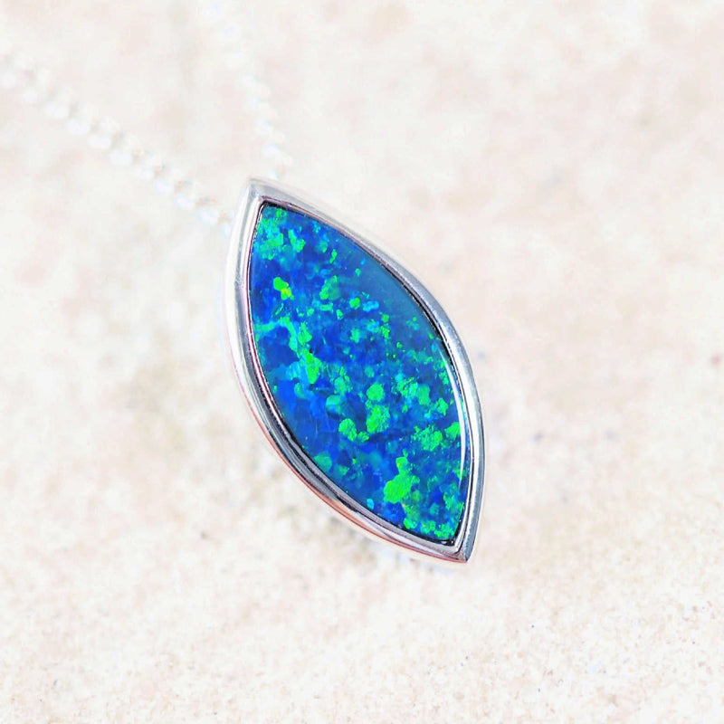 green and blue australian opal necklace set in 18ct white gold 