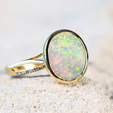 'Evita' Gold Australian Crystal Opal Ring - Black Star Opal