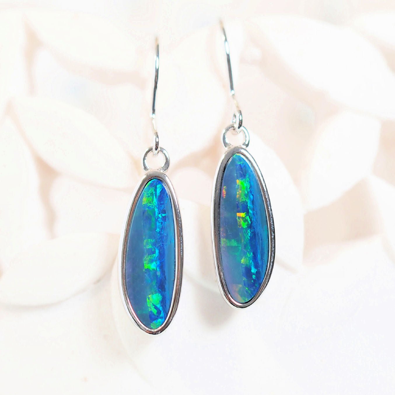 'Faiza' Silver Doublet Opal Earrings