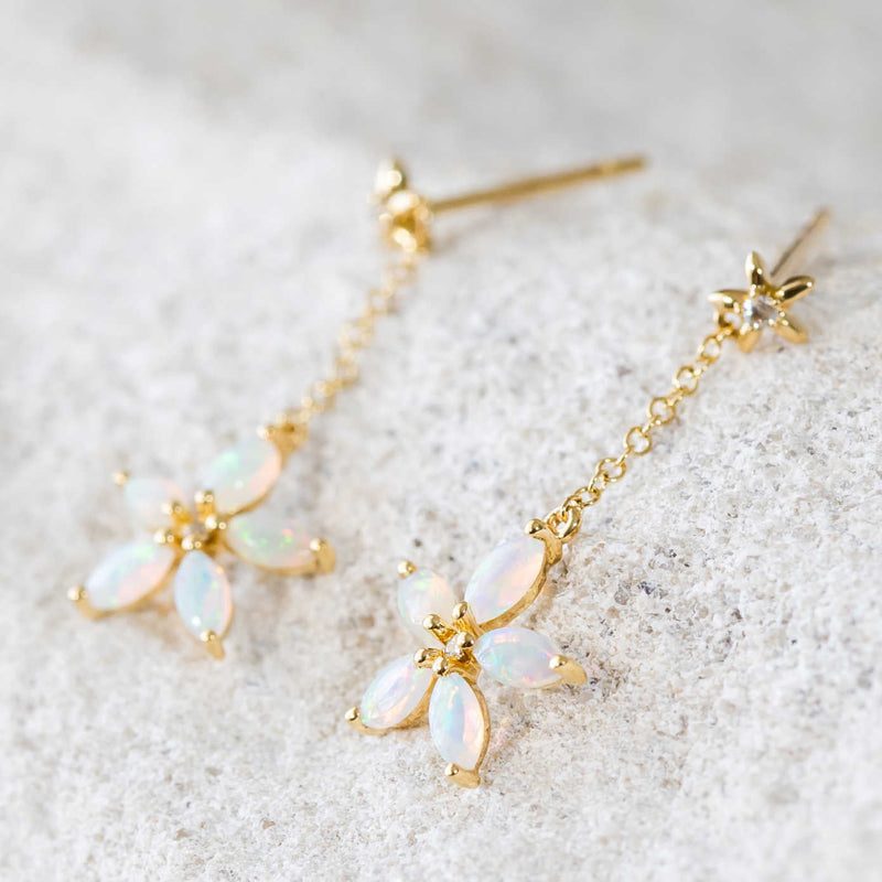 'Fleur' Gold Australian Crystal Opal Earrings - Black Star Opal