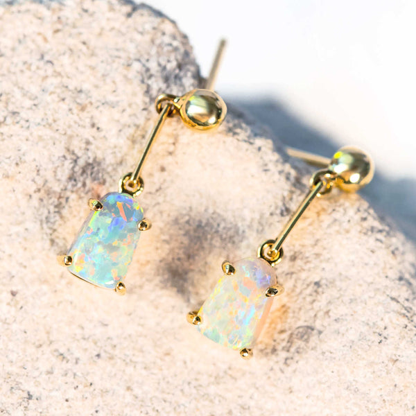 colourful crystal opals in gold drop earrings