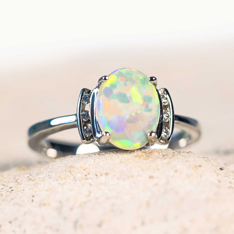 australian opal white gold ring