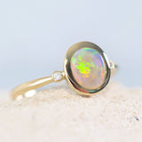 colourful round crystal opal gold ring with two diamonds