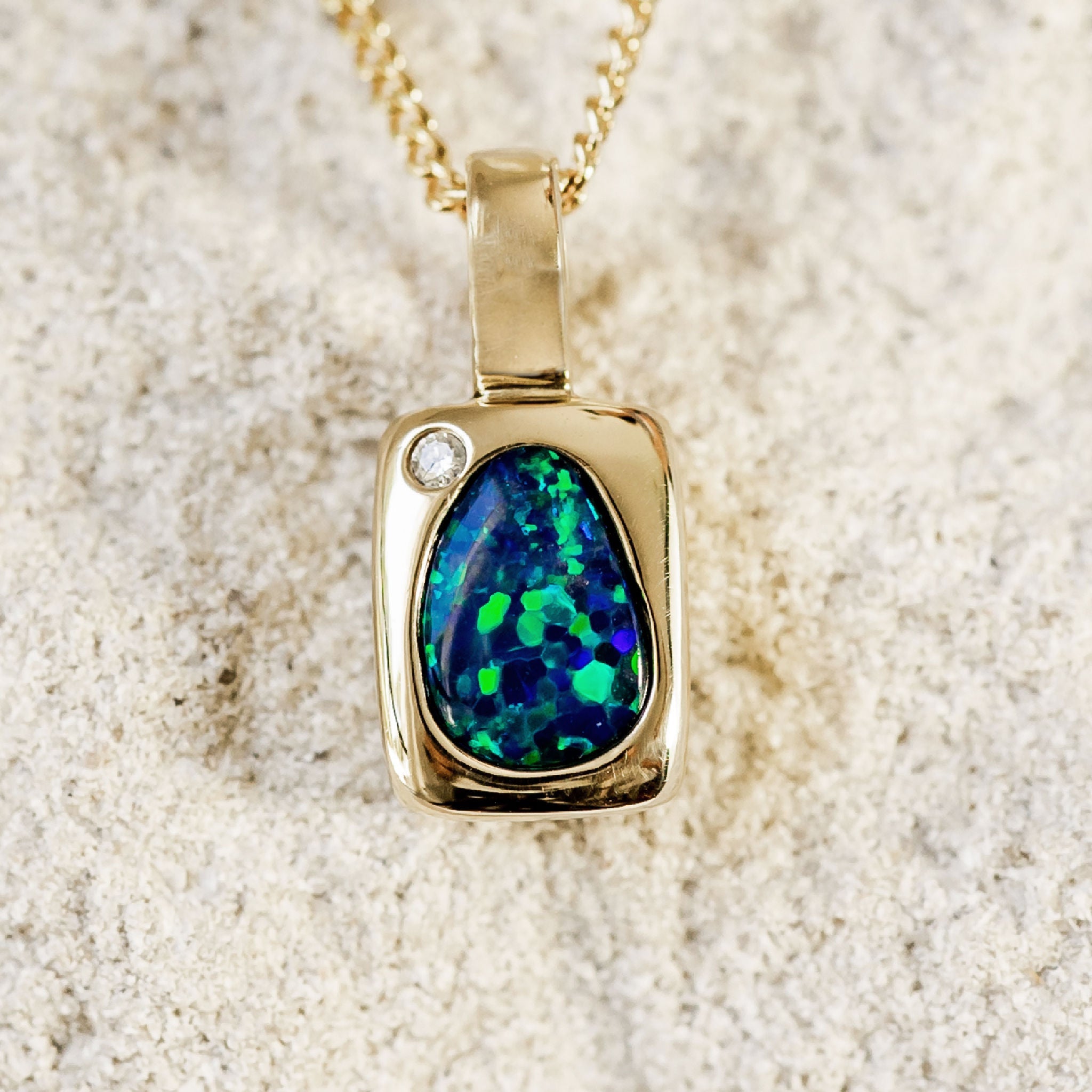 ‘Gaia’ Gold Australian Doublet Opal Necklace Pendant - Black Star Opal