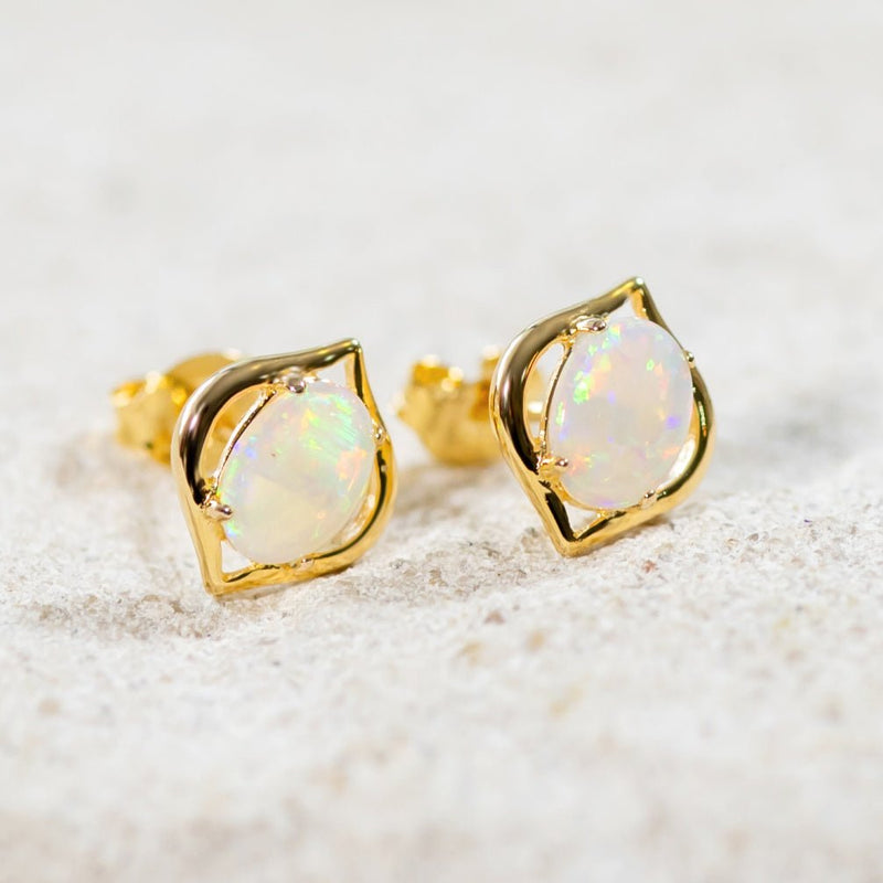 'Genie' Gold Plated Silver Australian Crystal Opal Earrings - Black Star Opal