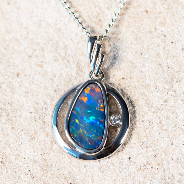 'Gia' Silver Australian Doublet Opal Necklace Pendant - Black Star Opal
