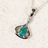 'Gigi' Silver Australian Triplet Opal Necklace Pendant - Black Star Opal