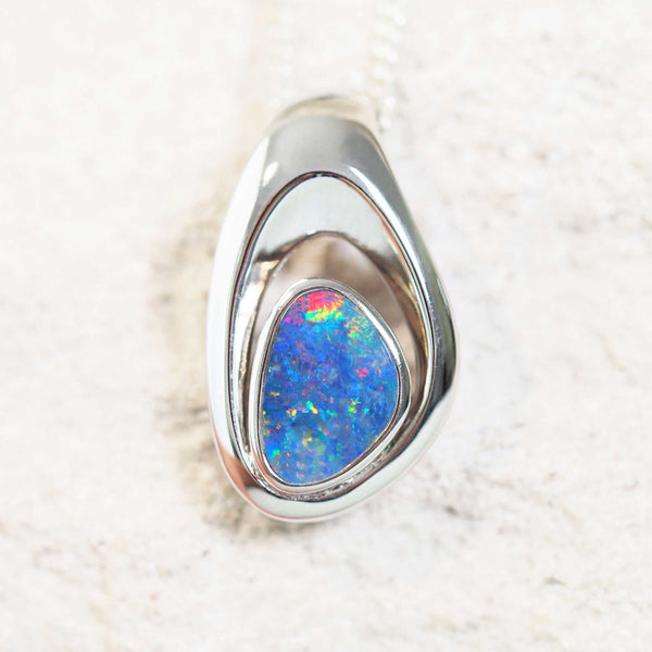 colourful australian opal necklace in silver